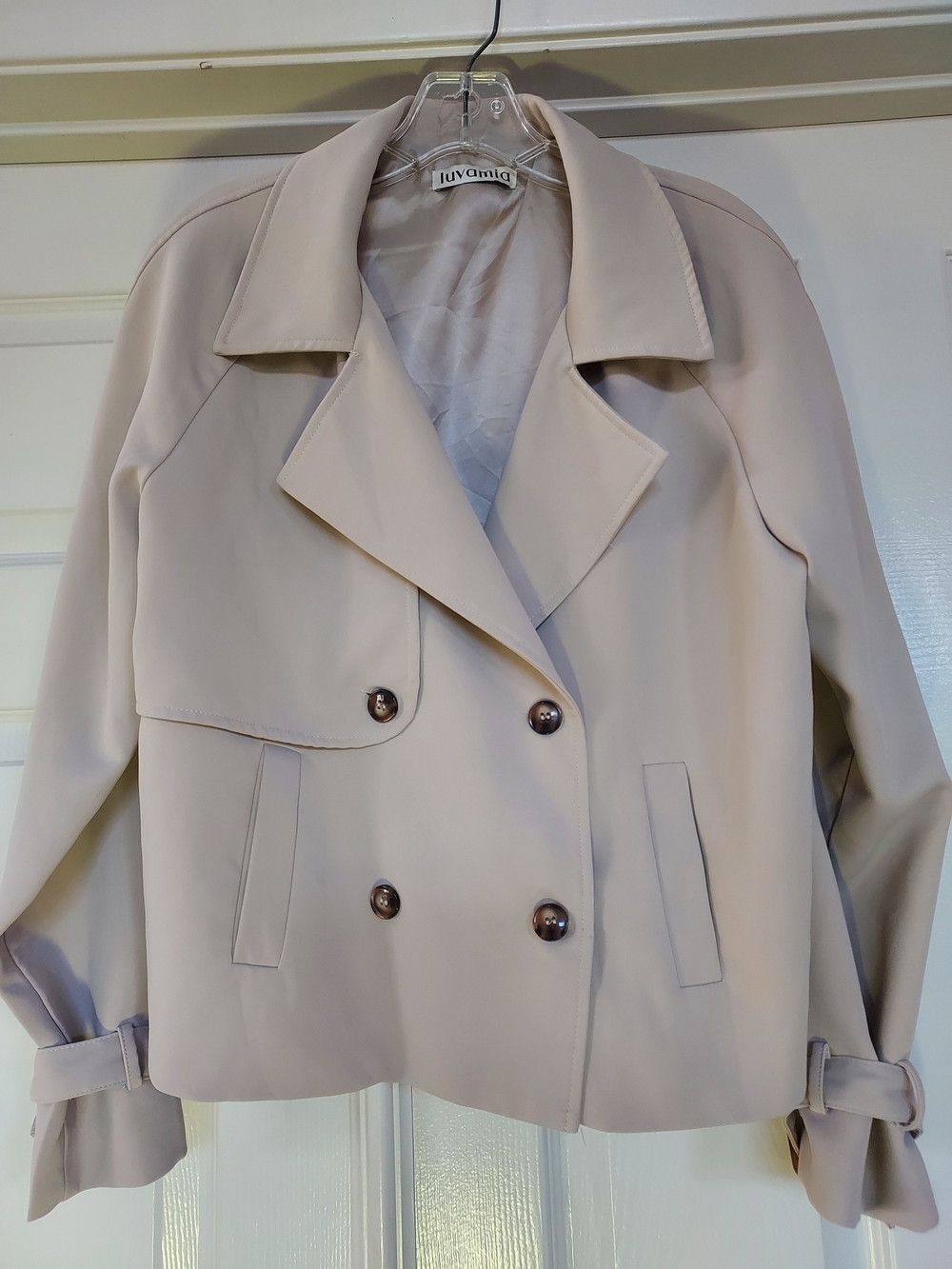 Luvamia Women's Double-Breasted Cream Trench Jacket, Small